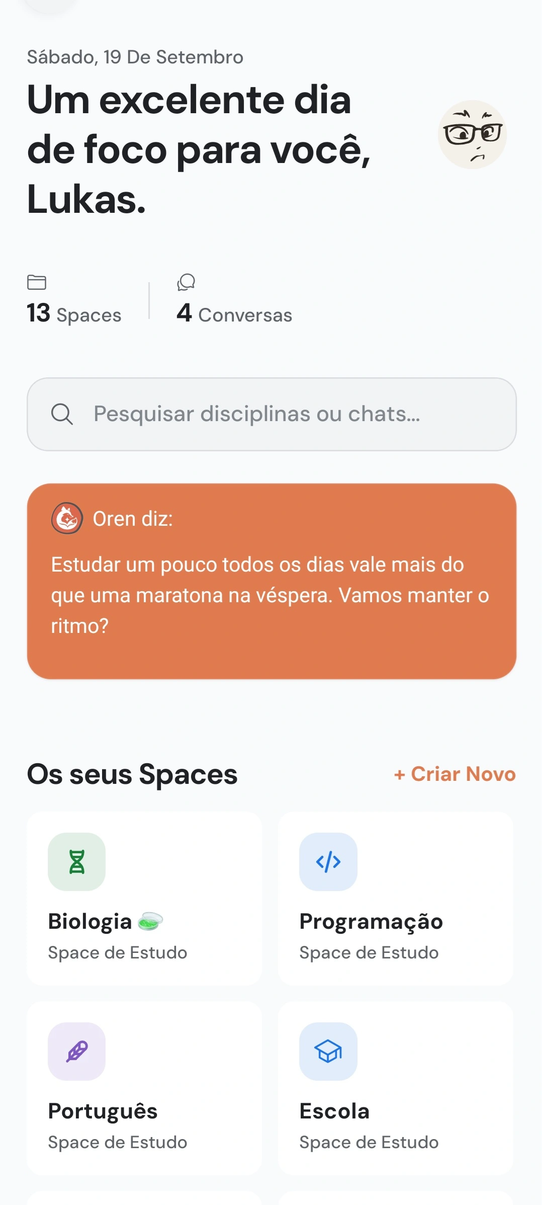 Visão geral do aplicativo Oren Study